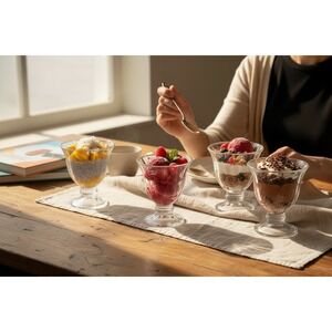 Sundae Glasses Set of 3 Clear NWOT‎ Fluted Pedestal Dessert Bowls